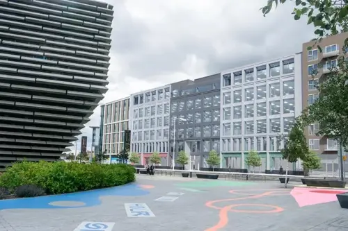 CGI image of buildings at what will be Dundee's new waterfront landscape